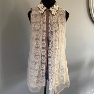 Ryu Cream Lace Floral Collar Blouse